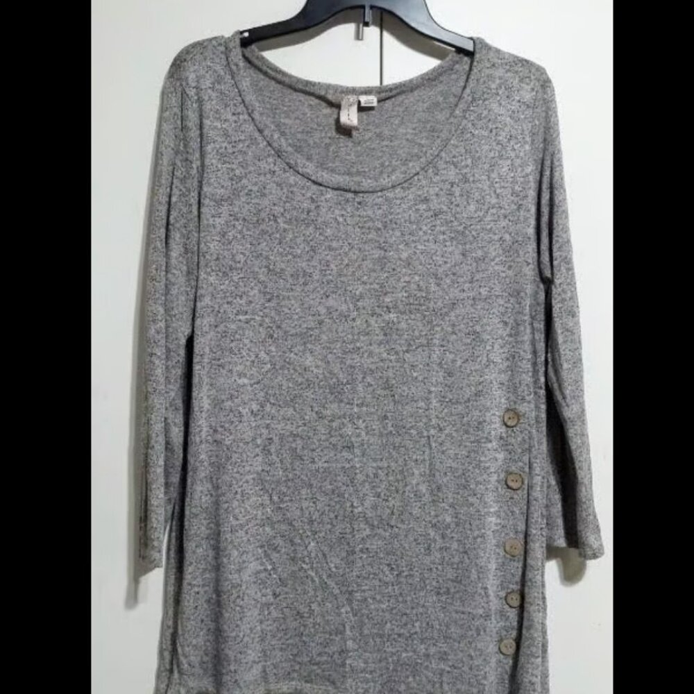 MISIA CURVY Tunic Women's Grey Asymmetrical Button Side 3/4 Sleeve Top Sz L